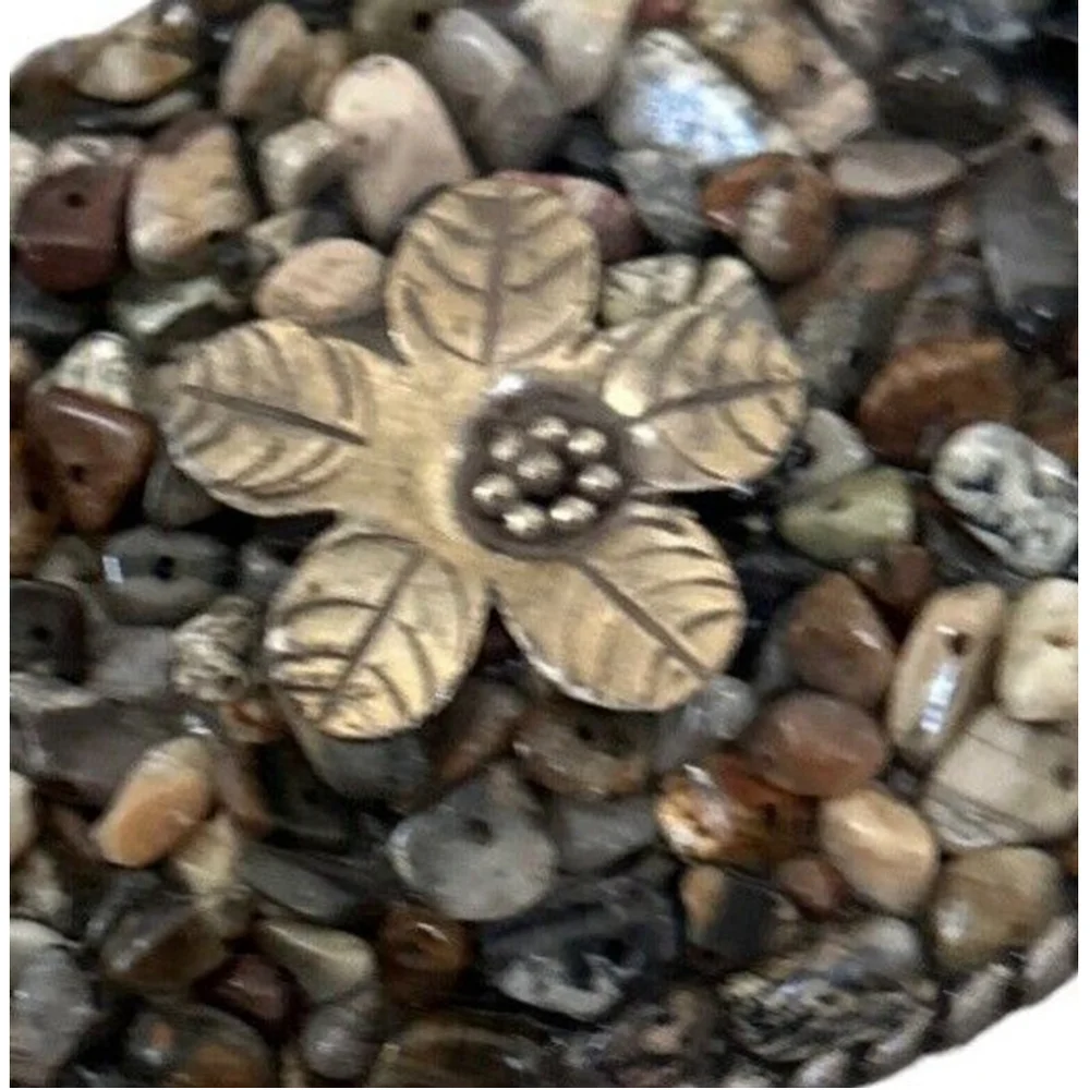 Natural Multi Colored Stones‎ with Metal Flower Accent Belt Buckle